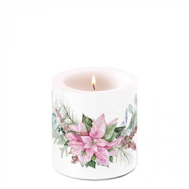 Ambiente Candle Kerze small Pink Poinsetta