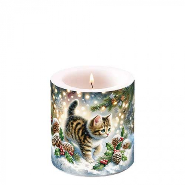 Ambiente Candle Kerze small Cute Cat in the Snow