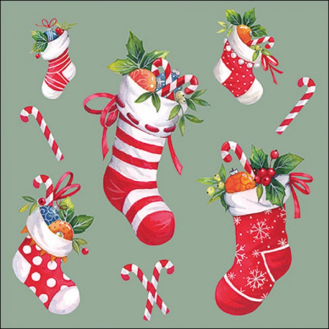 Ambiente Lunch Serviette 33 x 33 cm pro Stück X-Mas Stockings Salbei