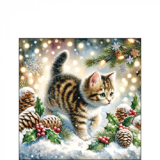 Ambiente Cocktail Serviette 25 x 25 cm pro Stück Cute Cat in the Snow