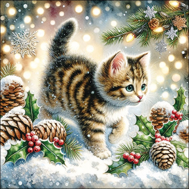 Ambiente Lunch Serviette 33 x 33 cm pro Stück Cute Cat in the Snow