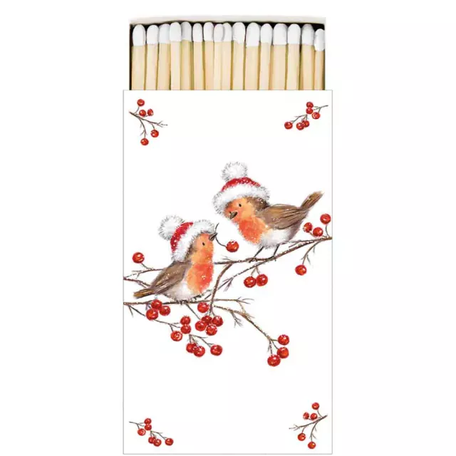 Ambiente 45 lange Streichhölzer in dekorativer Schachtel Christmas Robins White