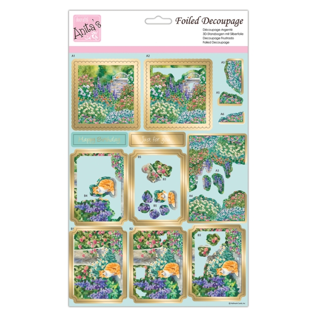 Anita's Stanzbogen Foiled Decoupage Cat in the Garden