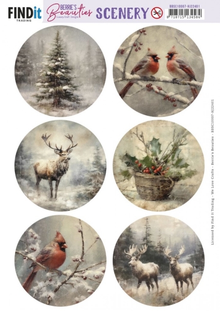 Berries Beauties Pushout Scenery Vintage Christmas Round