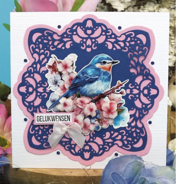 Berries Beauties 3D Push Out Happy Blue Birds Blue Birds in Pink