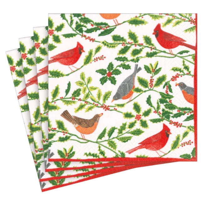 Caspari Lunch Serviette pro Stück Songbirds and Holly