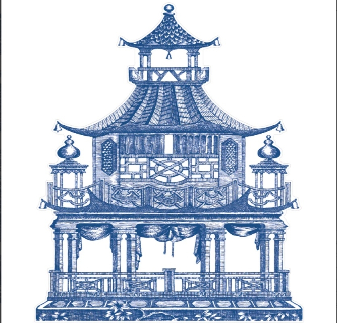 Caspari Chinoiserie Toile PagodaTischset Diecut Placemat