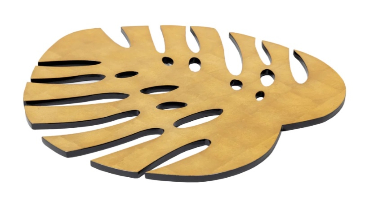 Caspari Tischset Lack Die-Cut Lacqeur Placemat Monstera Leaf Gold Tabletop