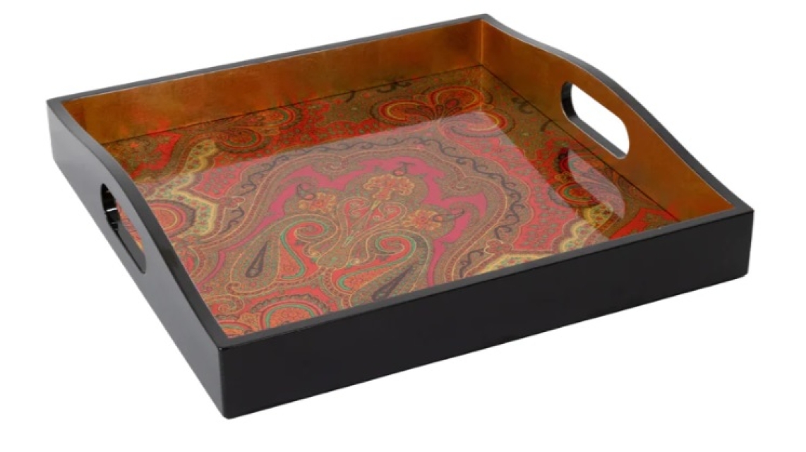 Caspari Tablett Lack Lacquer Square Tray Fuchsia Jaipur