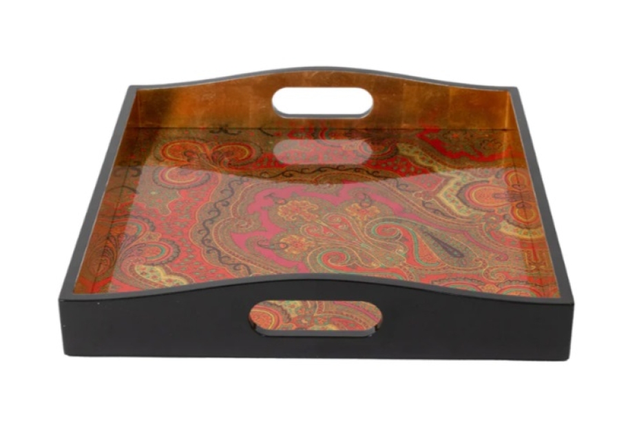 Caspari Tablett Lack Lacquer Square Tray Fuchsia Jaipur