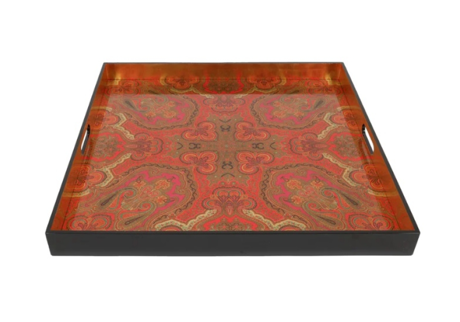 Caspari Tablett Lack Lacquer Square Tray XL Fuchsia Jaipur