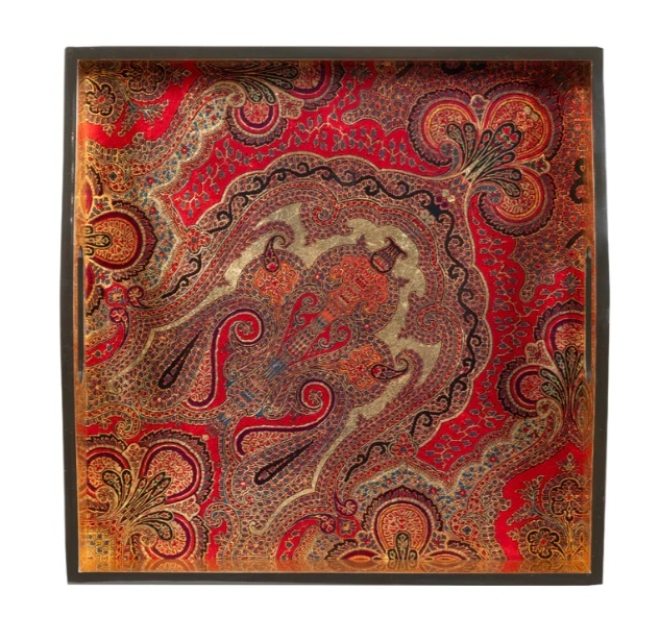 Caspari Tablett Lack Lacquer Square Tray Crimson Jaipur
