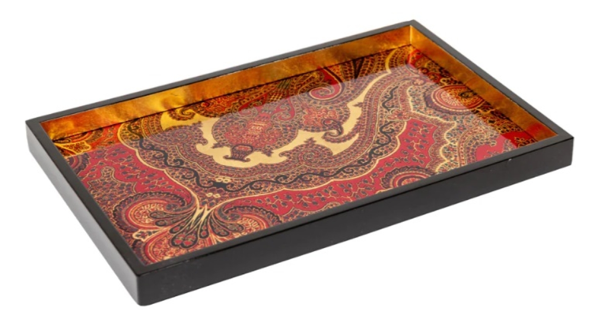 Caspari Tablett Lack Lacquer Square Tray Crimson Jaipur