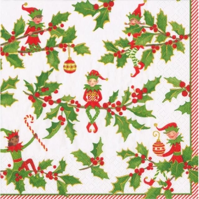 Caspari Lunch Serviette pro Stück Jingle Elves
