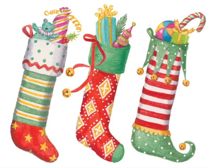 Caspari Mini Weihnachtskarten Stockings Set mit 5 Karten und 5 Umschlägen