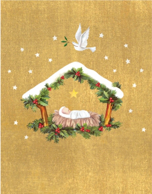 Caspari Mini Weihnachtskarten Creche and Dove Set mit 5 Karten und 5 Umschlägen