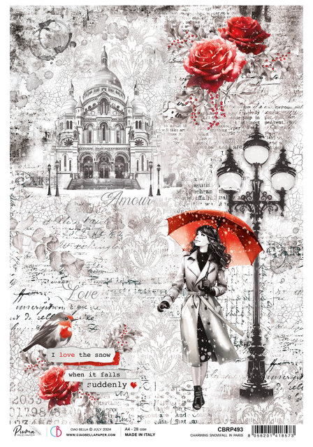 Ciao Bella Reispapier Rice Paper A4 Charming Snowfall in Paris