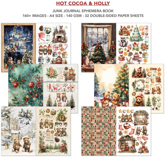 Ciao Bella Paper Ephemera Book A4 Hot Cocoa and  Holly