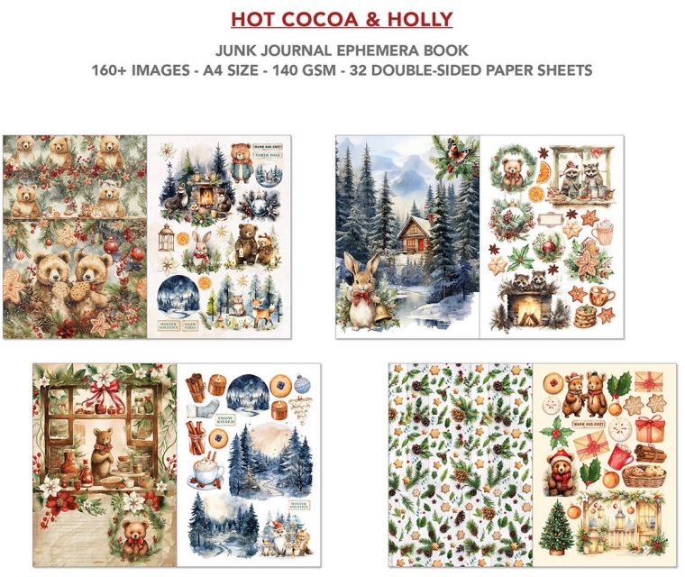Ciao Bella Paper Ephemera Book A4 Hot Cocoa and  Holly
