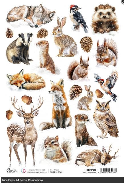 Ciao Bella Paper Rice Paper Reispapier A4 Forest Companions
