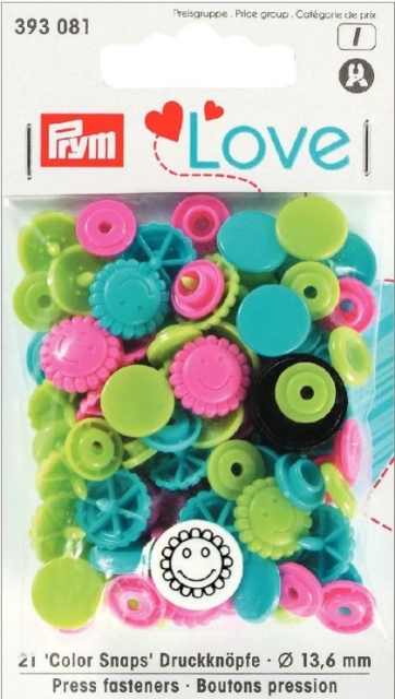 Prym Love Druckknopf Color Blume 13,6 mm türkis / grün / pink