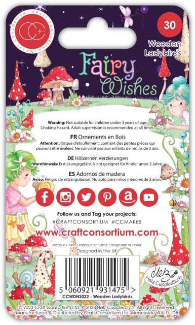 Craft Consortium Fairy Wishes Adhesive Wooden Ladybirds