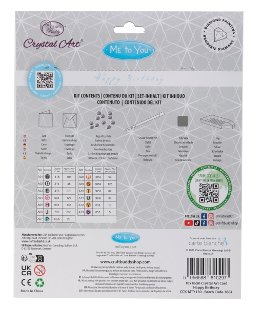 Craft Buddy CCK-MTY130 Crystal Card Kit 18 x 18 cm Happy Birthday