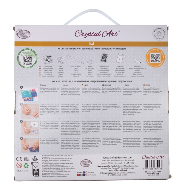 Craft Buddy CAK-A199M 30 x 30 cm Crystal Art Kit Holzrahmen Owl