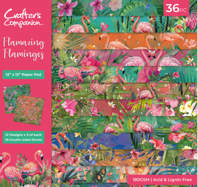Crafter's Companion 12 x 12 Inch Paper Pad Flamazing Flamingos