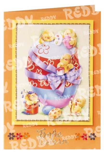 Stanz- und Motivbogen Ostern, Ostereier mit Entchen, Küken und Häschen
