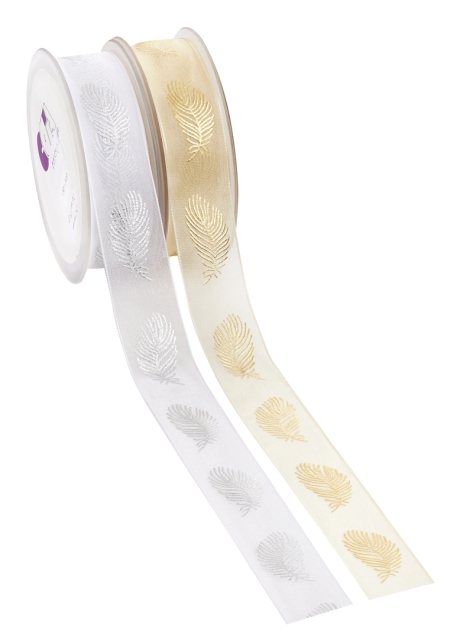 Band Feder 25 mm pro Meter creme / gold