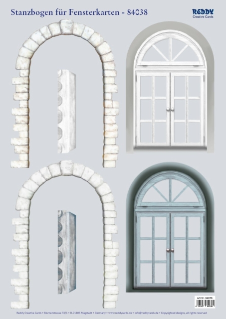 Reddy Cards Stanzbogen Fenster blau / grau