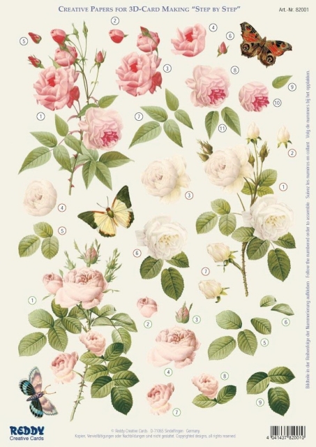 3D Stanzbogen Rosen in weiss, lachs und rosé