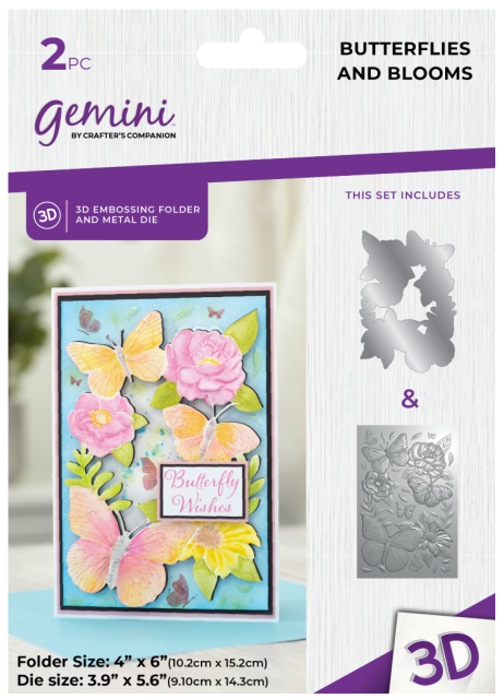 Gemini Butterflies and Blooms 4 x 6 Inch 3D Embossing Folder & Metal Die