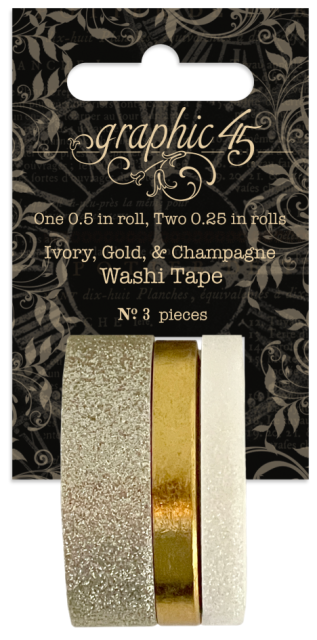 Graphic 45 Washi Tape Glitter & Gloss Rolls Ivory / Gold / Champagne