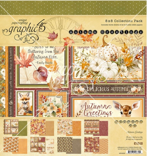 Graphic 45 Autumn Greetings 8 x 8 Inch Collection Pack