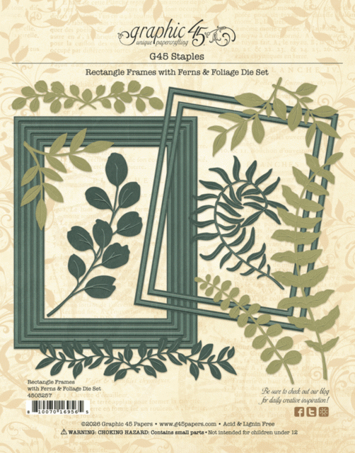 Graphic 45 Rectangle Frames with Ferns & Foliage Die Set