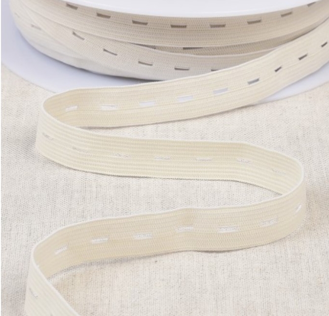 Gummiband 15 mm mit Knopfloch pro Meter ecru