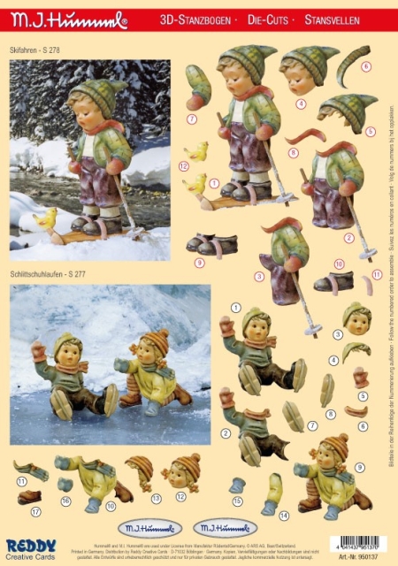 3D Stanzbogen Hummel Motive Skifahren, Schlittschuhlaufen