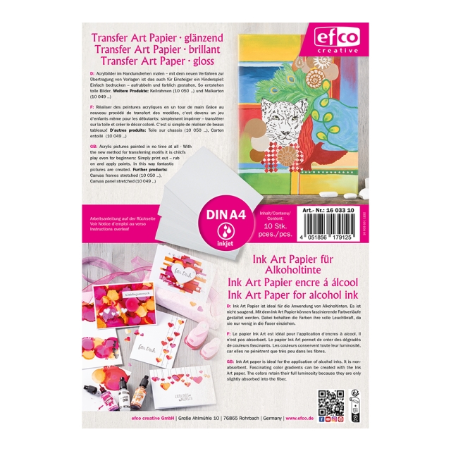 Transfer & Ink Art Papier A4 glänzend Set mit 10 Blatt