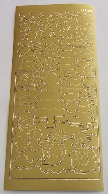 Stickerbogen 10 x 23 cm Fir Tree / Snowman gold