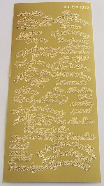 Stickerbogen 10 x 23 cm Alles Liebe / Alles Gute gold