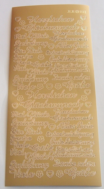 Stickerbogen 10 x 23 cm Verschiedene Texte gold