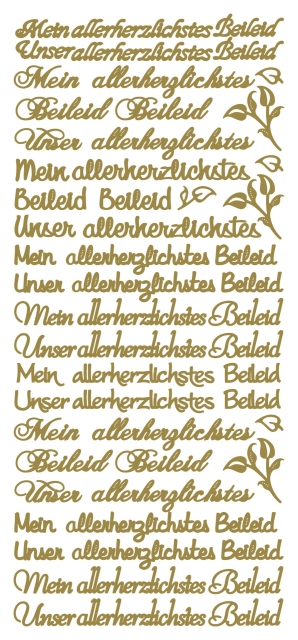 Stickerbogen 10 x 23 cm Allerherzlichstes Beileid gold