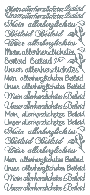 Stickerbogen 10 x 23 cm Allerherzlichstes Beileid silber