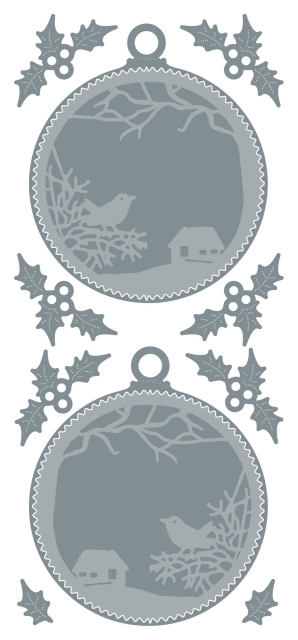 Stickerbogen 10 x 23 cm Etched Christmas Balls silber
