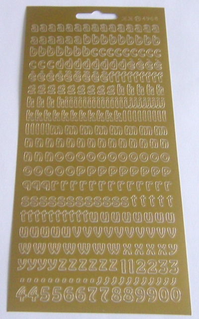 Stickerbogen 10 x 23 cm Buchstaben klein / Zahlen gold