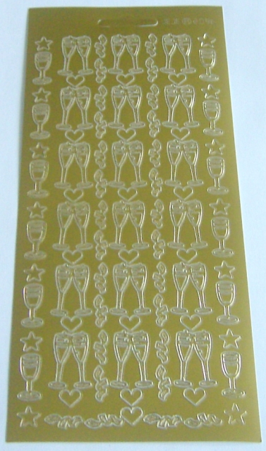 Stickerbogen 10 x 23 cm Sekt-Glas gold
