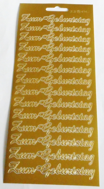 Stickerbogen 10 x 23 cm Konturensticker "Zum Geburtstag" gold
