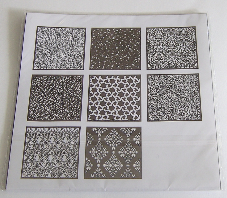 Set mit 8 selbstklebenden Flexischablonen in 15 x 15 cm